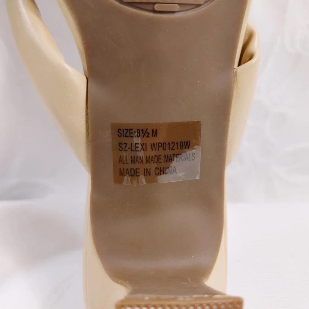 Solanz Sandal Lexi Women Size 8.5 Tan Beige Open Toe Slip On Block Heel Shoes